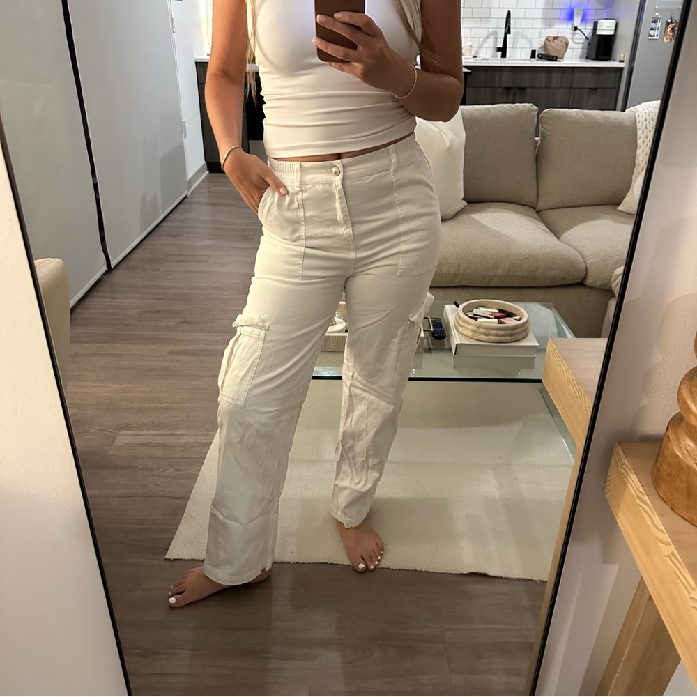 Princess Polly Cream Cargo Pants